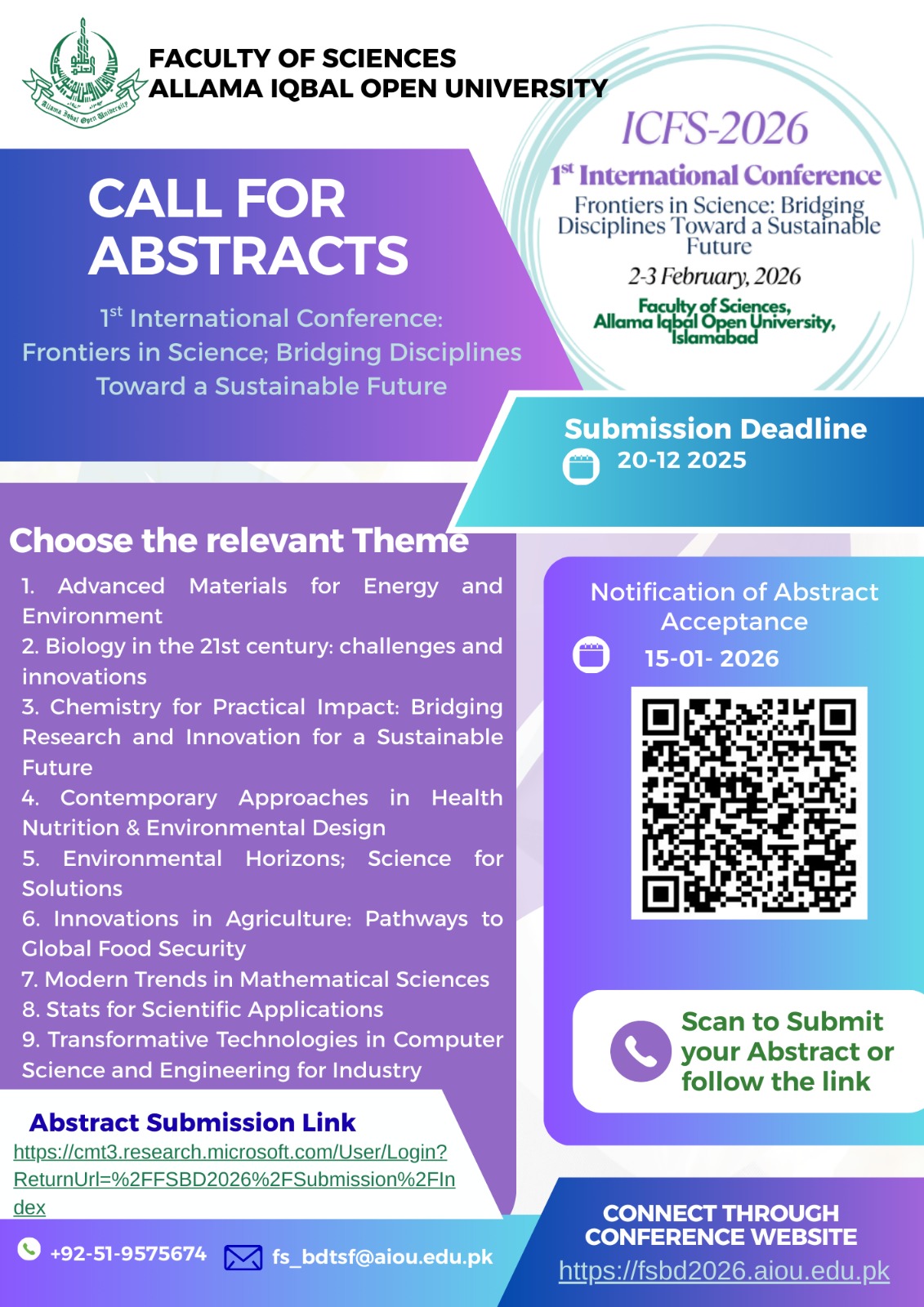 1st International Conference Frontiers in Science (ICFS 2026)